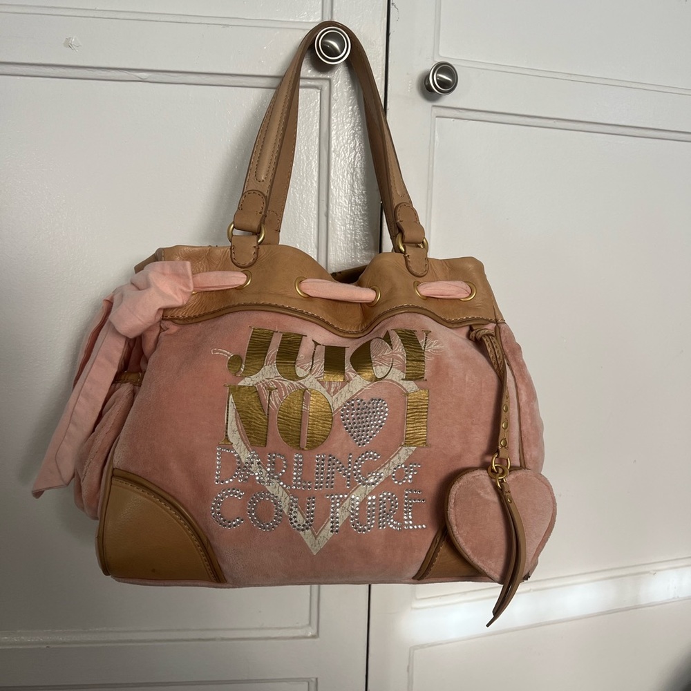 Juicy Couture Darling Couture Daydreamer Pink Brown Tote Velour Velvet Leather